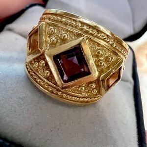 Vintage Art Deco Ornate Solid 10K Gold Stunning Statement Ring Amethyst Citrine